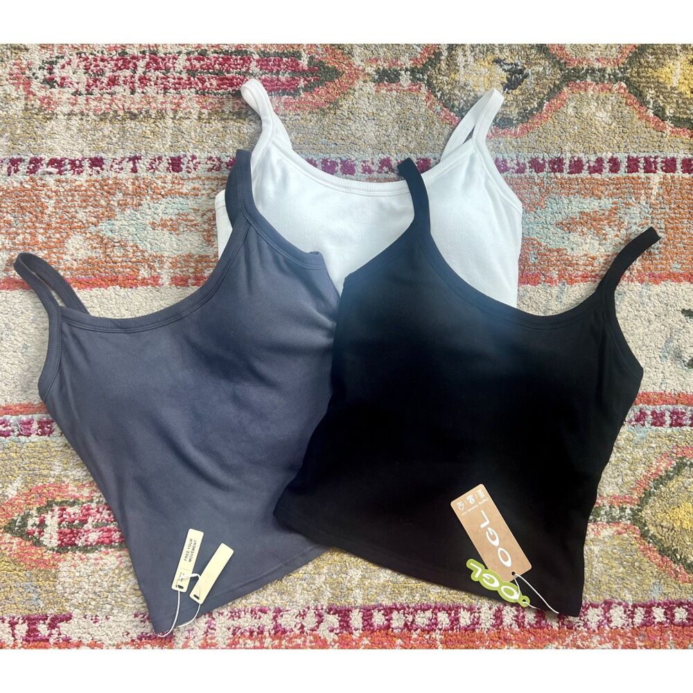 Lot of 3 NWT OGL Brami Tank Tops - Size Medium White Black Charcoal Built in Bra